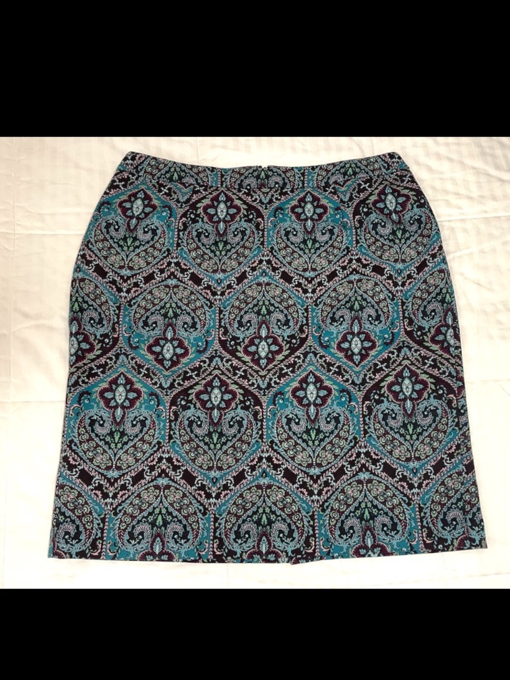 Talbots 16W Plus Straight Pencil Skirt Knee Length Paisley Stretch Blue Purple